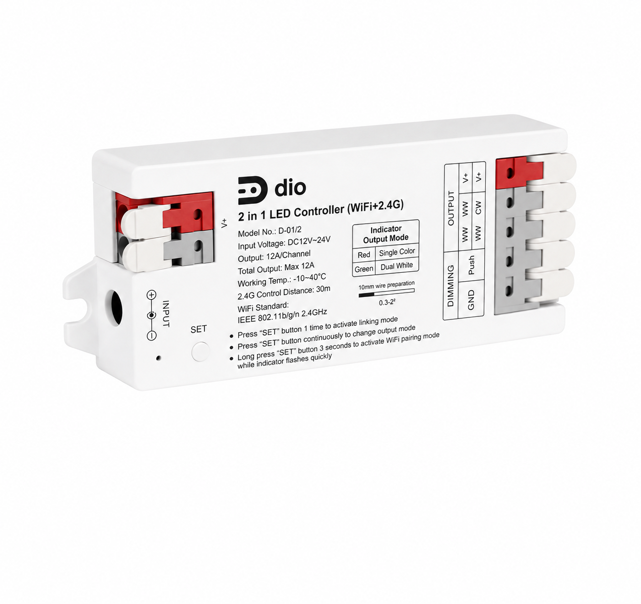Controller for 1 zone WIFI single/CCT color LED strip (ECO)